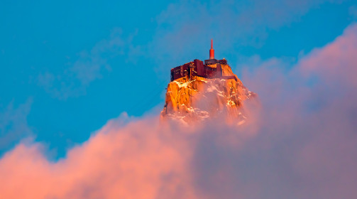 Aiguille du Midi sticking out of the clouds