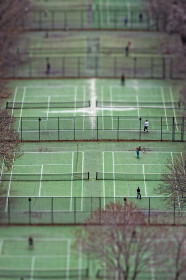 A close-up of the toy tennis court