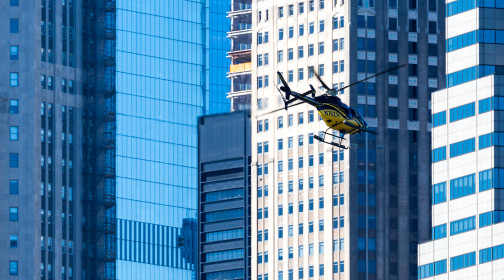   Love the jet exhaust blur behind this chopper landing at the downtown Manhattan heliport